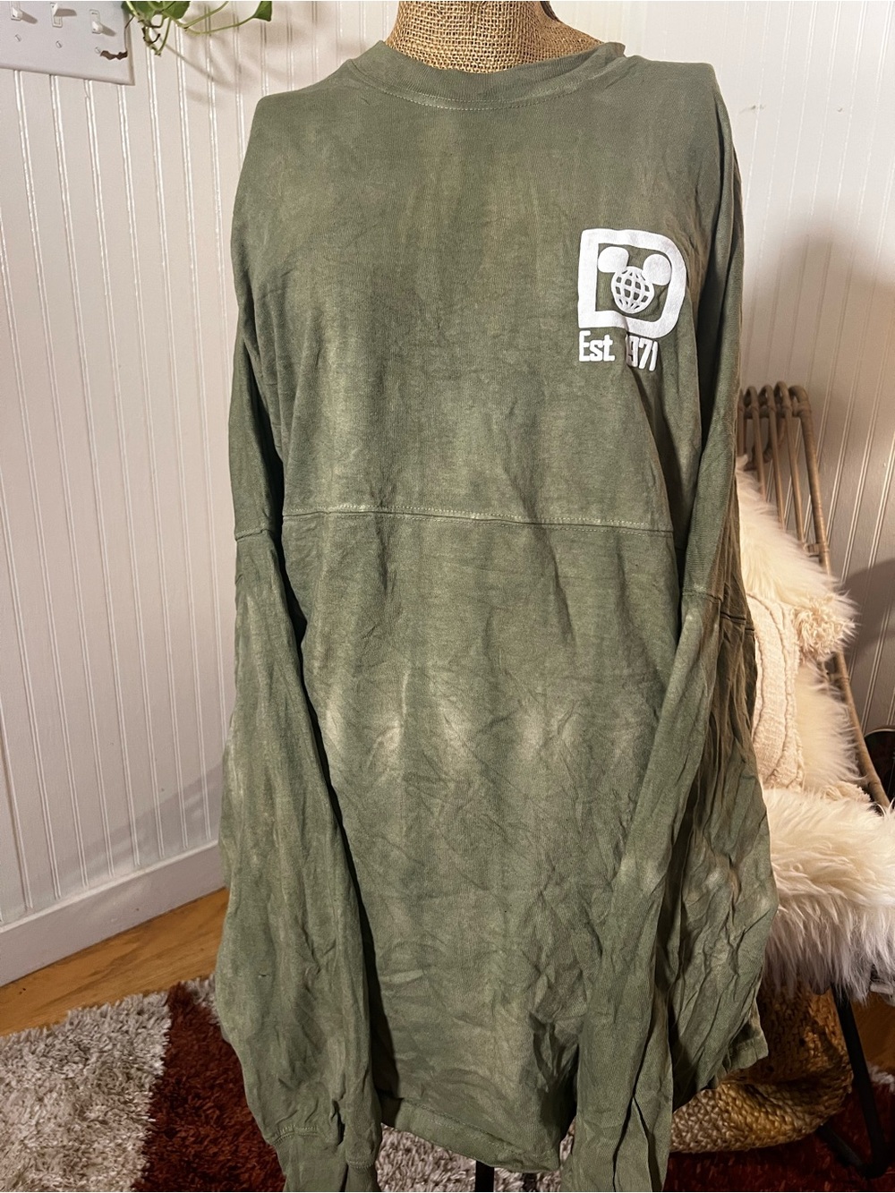 Men's Walt Disney World Olive Green tie-dye style Long-Sleeve Graphic Shirt